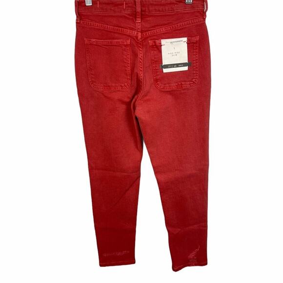Anthropologie Pilcro Jeans Sz26 Red High-Rise Slim Straight Ankle Distressed NEW - Picture 5 of 12